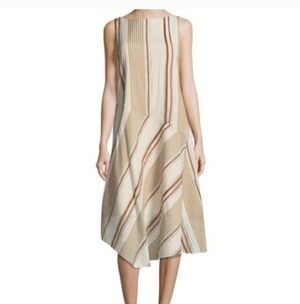 Women's Lafayette 148 Arabella Asymmetric Dress Stripe Medium Sleeveless